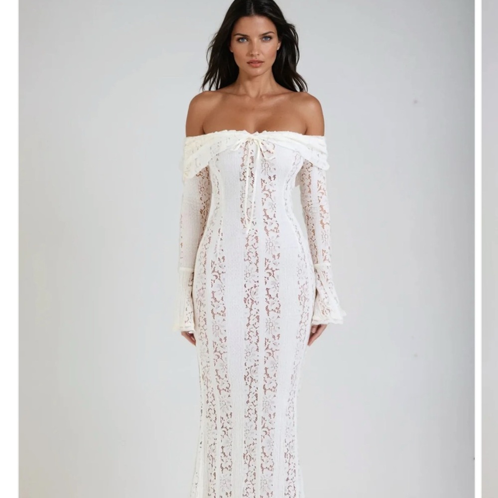 Althea Elise Off-Shoulder Lace Gown